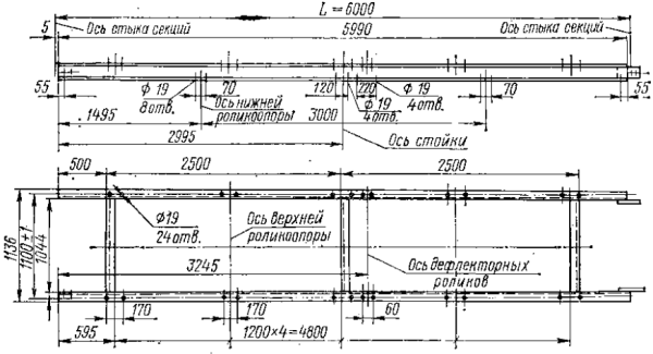 Секция части ленточного конвейера с шириной ленты 800 мм, длиной-6000 мм